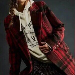 Free People Mari Red Plaid Blazer Size S